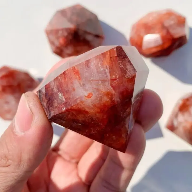 Natural Crystal Diamond Fire Quartz Diamond Carving Energy Balance Mineral Specimens Spiritual Healing Crystal Stone Decoration