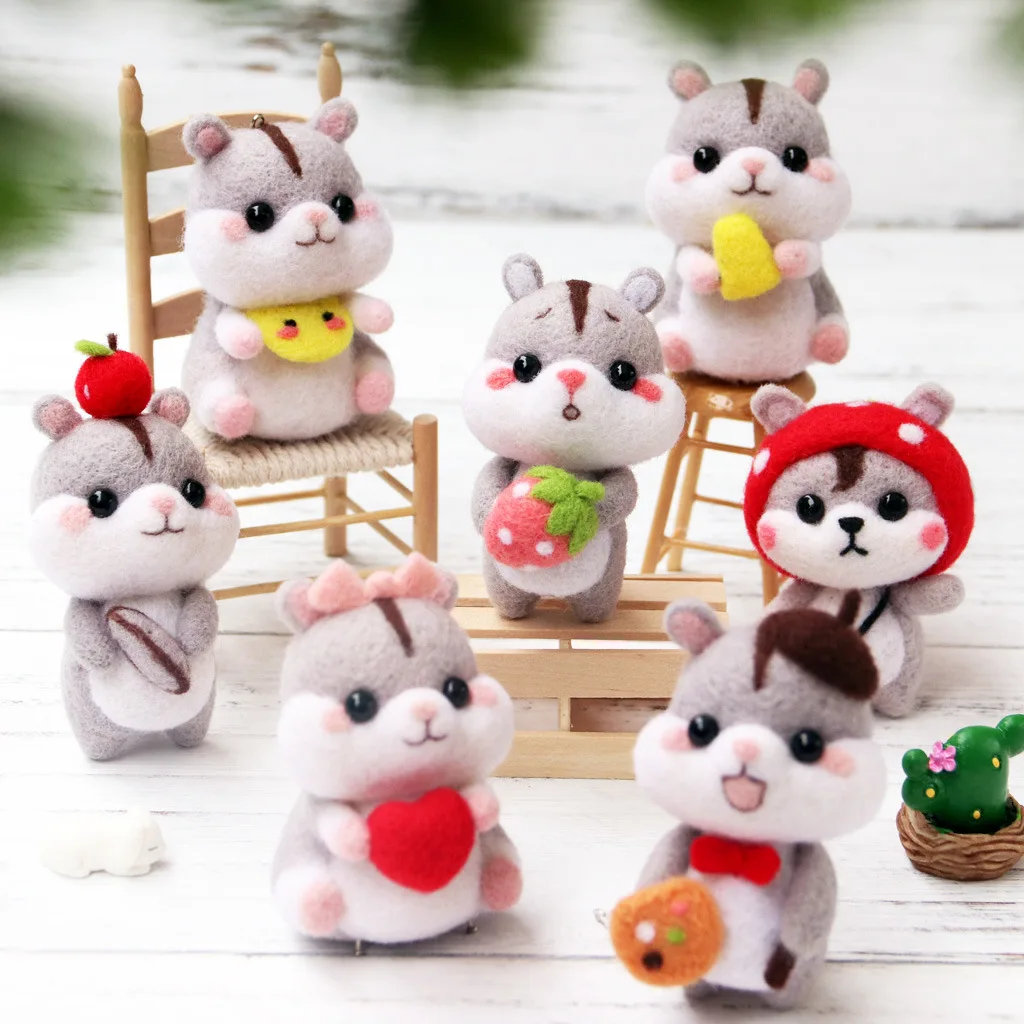 Non-finished Poke Wool Felt Handmade DIY Doll Cartoon Cute Little Hamster Material Kit Beginner Plush Toys Cell Phone Pendant