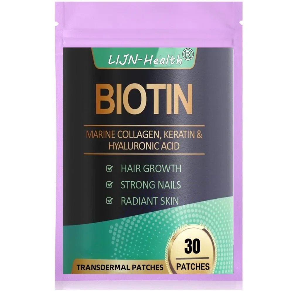 

30 Patches Biotin Transdermal Patches Keratin Marine CollagenStrength Hair Skin for Women & Men