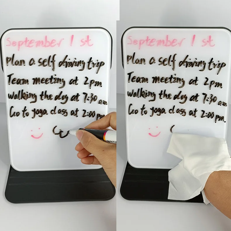 1PC PU Shell Tempered Glass Desktop Small Whiteboard Folding Portable Desktop Office Message Erasable Note Board