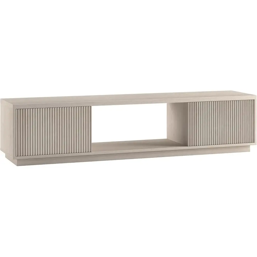

78 TV Stand with 2-Tiered Side Cabinets and Open Center Storage for Living or Office Spaces in White