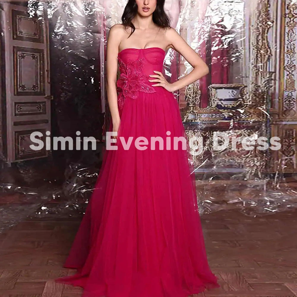 

Simin Women's A Line Beaded 3D Flowers Strapless Evening Dresses With Sleeveless Floor-Length Formal Elegant Party Dresses 2025