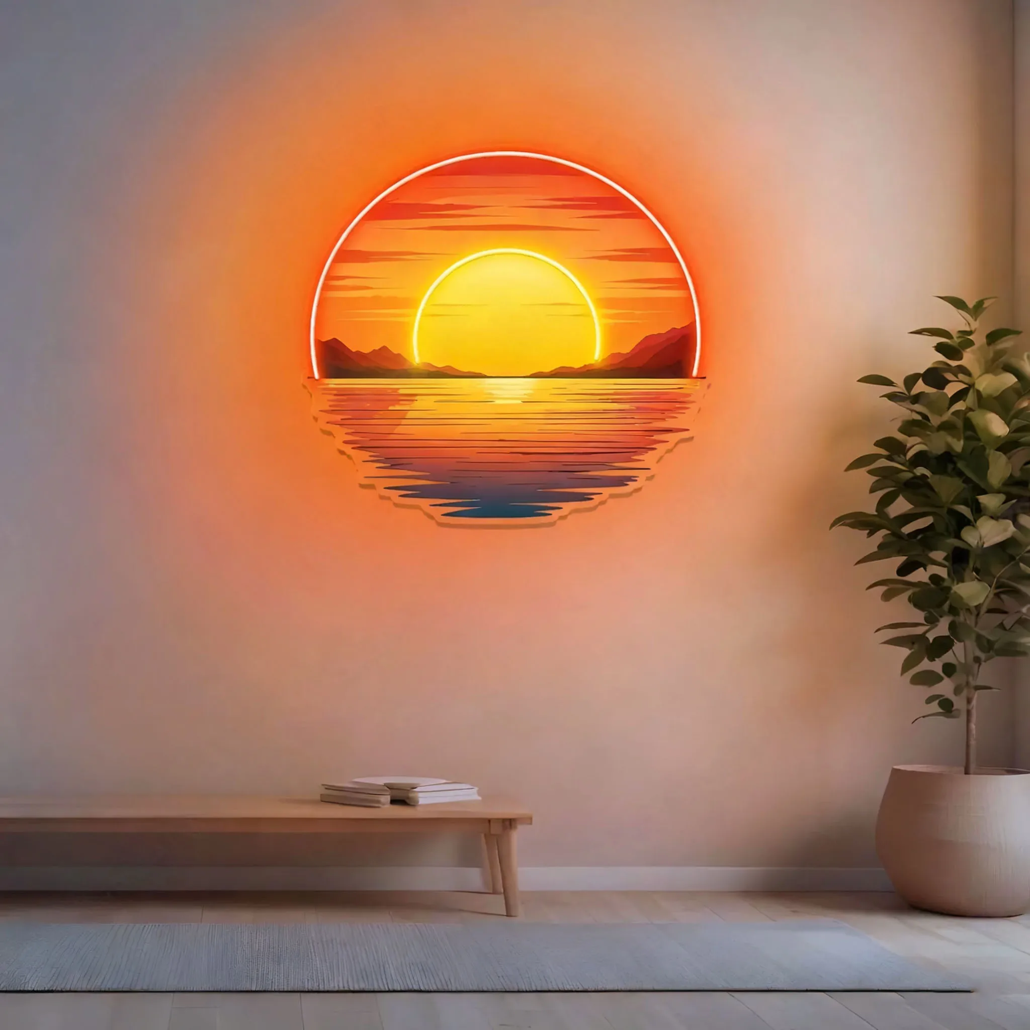 علامة نيون غروب الشمس، ديكورات جدار الشمس، علامة نيون شروق الشمس، علامة نيون صني، لوحة فنية جدارية لموجة النيون الطبيعية، لافتة نيون مخصصة
