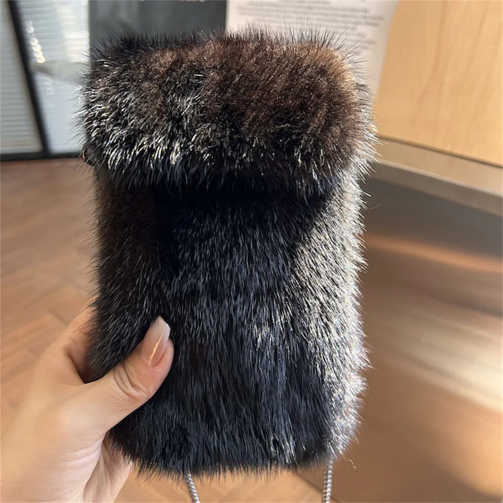 Winter Handbag Ladies Real Mink Fur Bag Crossbody Bags For Women Phone Bag Lady Shoulder Bags Real Fur Bag Female Messenger Bag