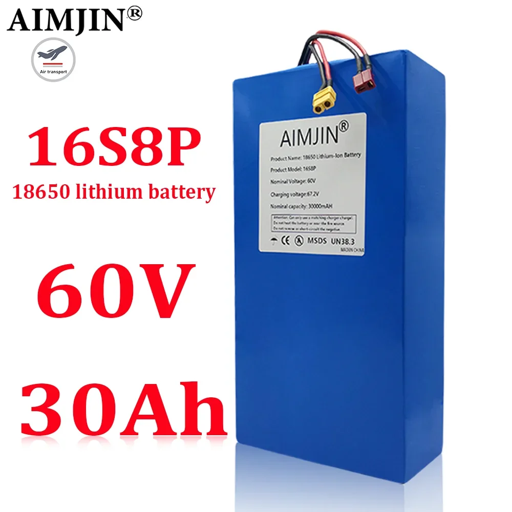 

100% new 16S8P 60V 30000mAh Rechargeable Lithium Battery Pack 30A for 1000W 1500W 2000W High-power Li-ion Batteries with BMS