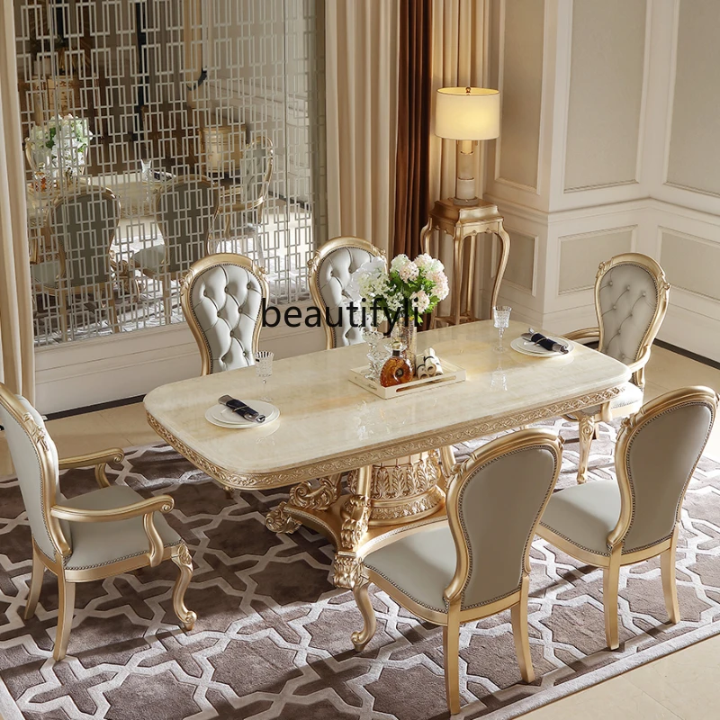 French Luxury Solid Wood Carved Long Table European Style Court Classical Beech Rectangular Dining Table