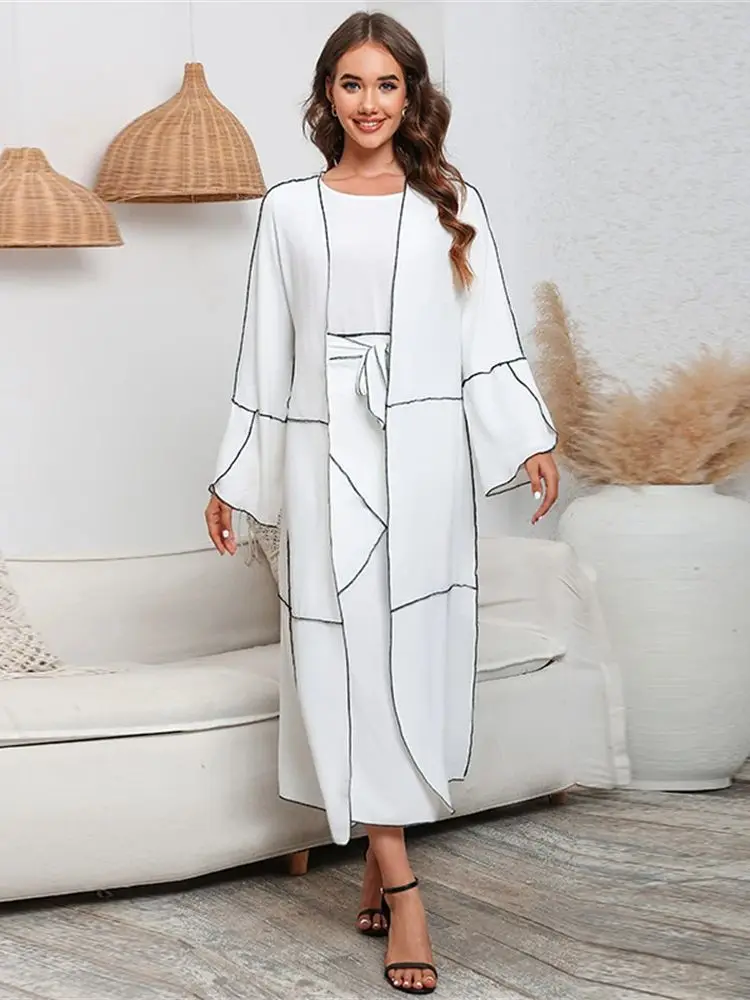 Eid 3 Piece Set Abaya Dubai Islam Muslim Sets Kaftan Modest Dresses Abayas For Women Caftan Marocain Femme Ensembles Musulmans