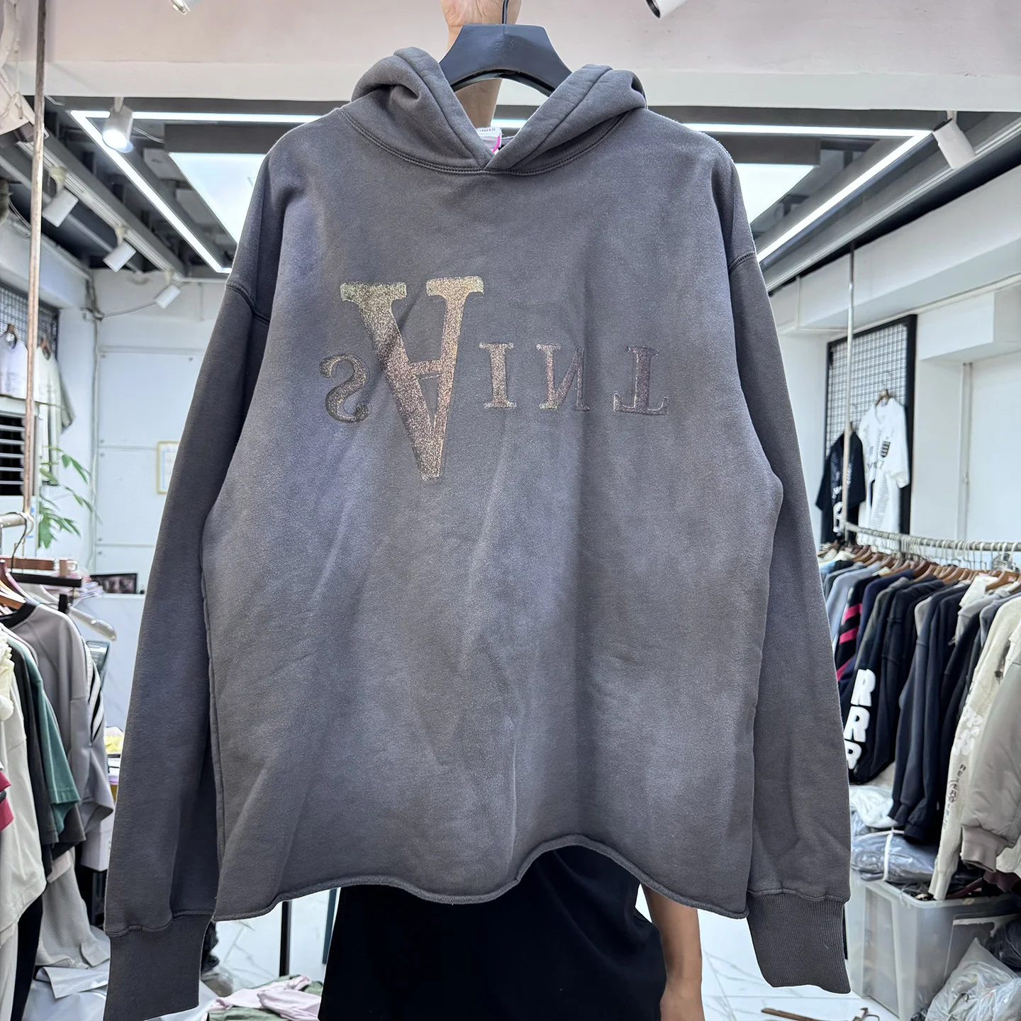 

Retro Waed American High Street Fce Lined Hoodie Casual Loose Fit ex Autumn Winter aphic Print Sweatirt