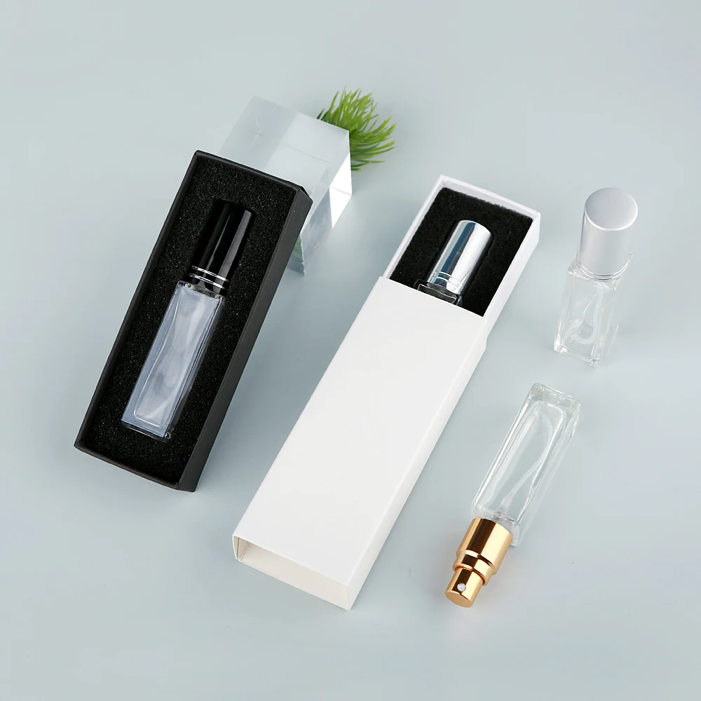 30/40 flaconi di profumo quadrati in vetro trasparente da 10 ml, spruzzatori in alluminio a doppia linea, spray idratanti a pressione, riutilizzabili, con scatole