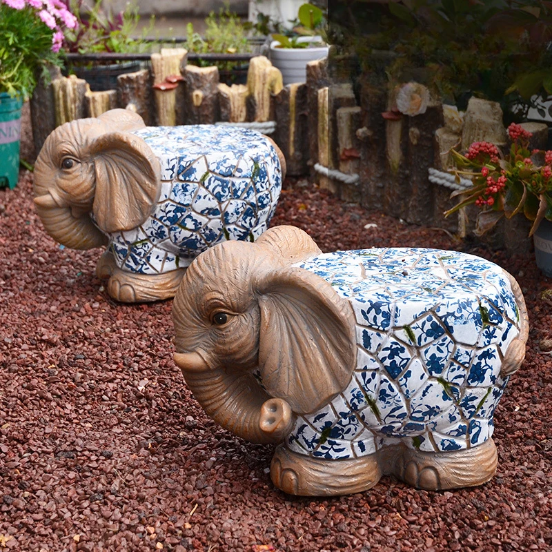 Blue-and-white elephant chopping block courtyard garden animal decorations ornaments flowerpot base balcony room outdoor chair