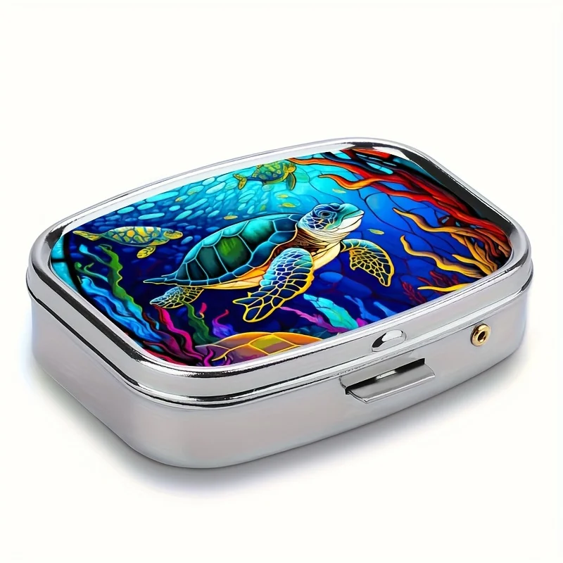 Alloy Turtle Pill Box with 2 Compartments, Decorative Metal Vitamin Box, Pocket or Wallet Portable Pill Box, Travel Unique Gifts