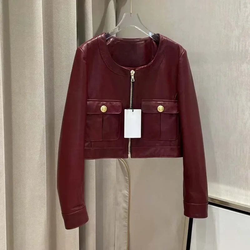 

High-Grade Sheepskin All Vegetable Tanned Women Coat Spring 2024 New Arrival Short Length Clothes Short Length Red Color