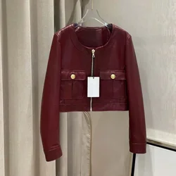 High-Grade Sheepskin All Vegetable Tanned Women Coat Spring 2024 New Arrival Short Length Clothes Short Length Red Color