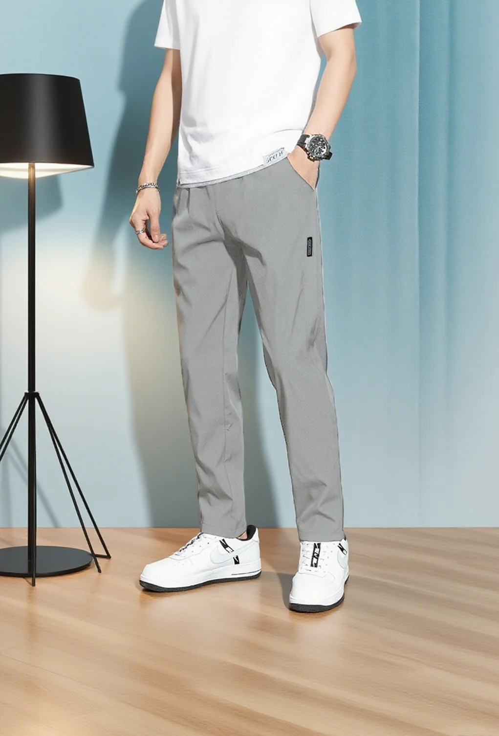 

2025 Summer New Ice Silk Men Pants Black Grey Thin Business Casual Pants Outdoor Elastic Breathable Straight Leg Sports Pants