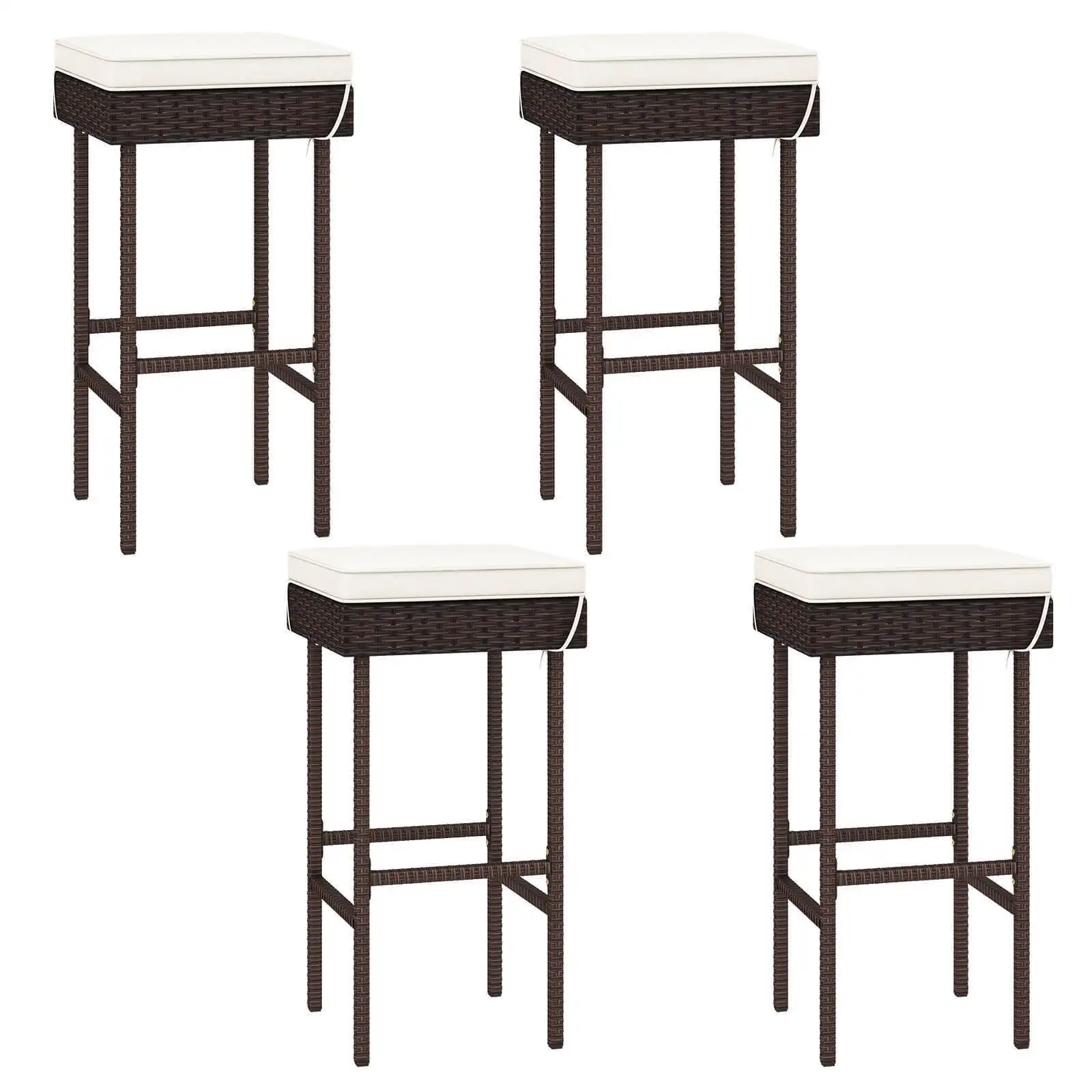 

Patio Rattan Barstools Set of 4 Outdoor Wicker Bar Height Chairs w/ Footrest