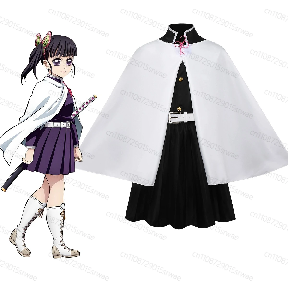 

Adult Kids Anime Demon Killer Cosplay Costumes Kimetsu No Yaiba Woman Kimono Tsuyuri Kanao Cosplay Costume Butterfly Headdress