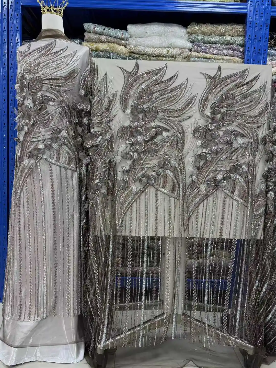 

African Heavy Beaded Lace Fabric, Nigerian Sequin, Pearl Lace, French Tulle, Wedding Party Dress Sewing, High Quality, 2026