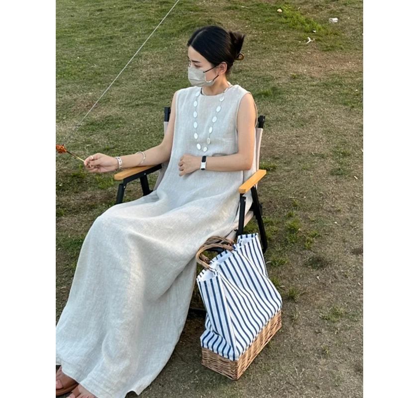 

Meadow Original Women's Long Svel Wide Leg Cotton Dr Summer New Waed Linen Loose Fit Maxi Dr Simple round Ne