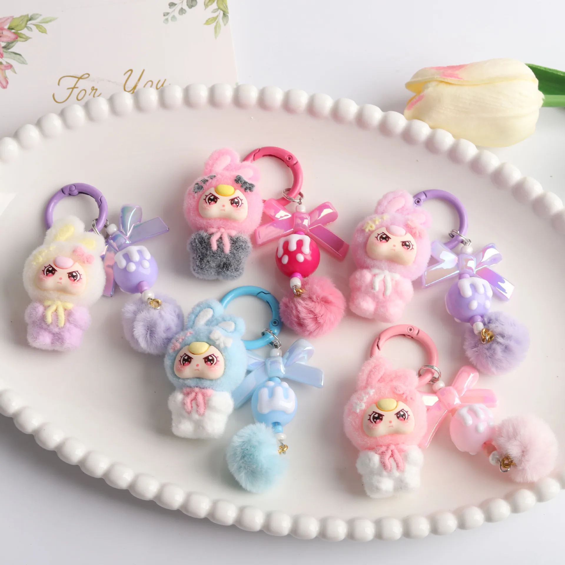 

5PCS New Babythree Dolls Keychain Toys Kawaii Anime Toy Diy Backpack Pendant Kids Birthday Christmas Gifts