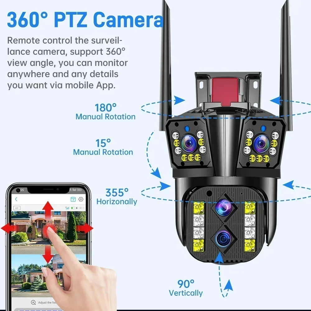 كاميرا مراقبة WiFi PTZ 8K 16MP 10X Zoom مع تتبع تلقائي اللون للرؤية الليلية كاميرا مراقبة CCTV Vifeo لاسلكية في الهواء الطلق