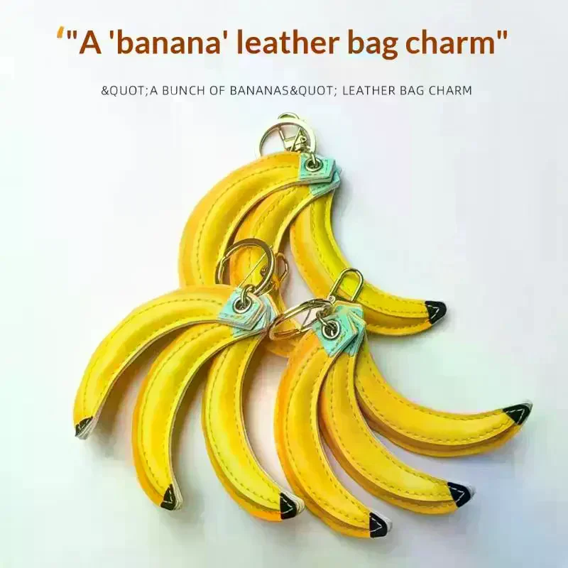 Cute PU Leather Banana Pendant With Key Rings Leather Cords For Bag Decoration Phone Lanyard Gift For Women/Kids/Bag Accessory
