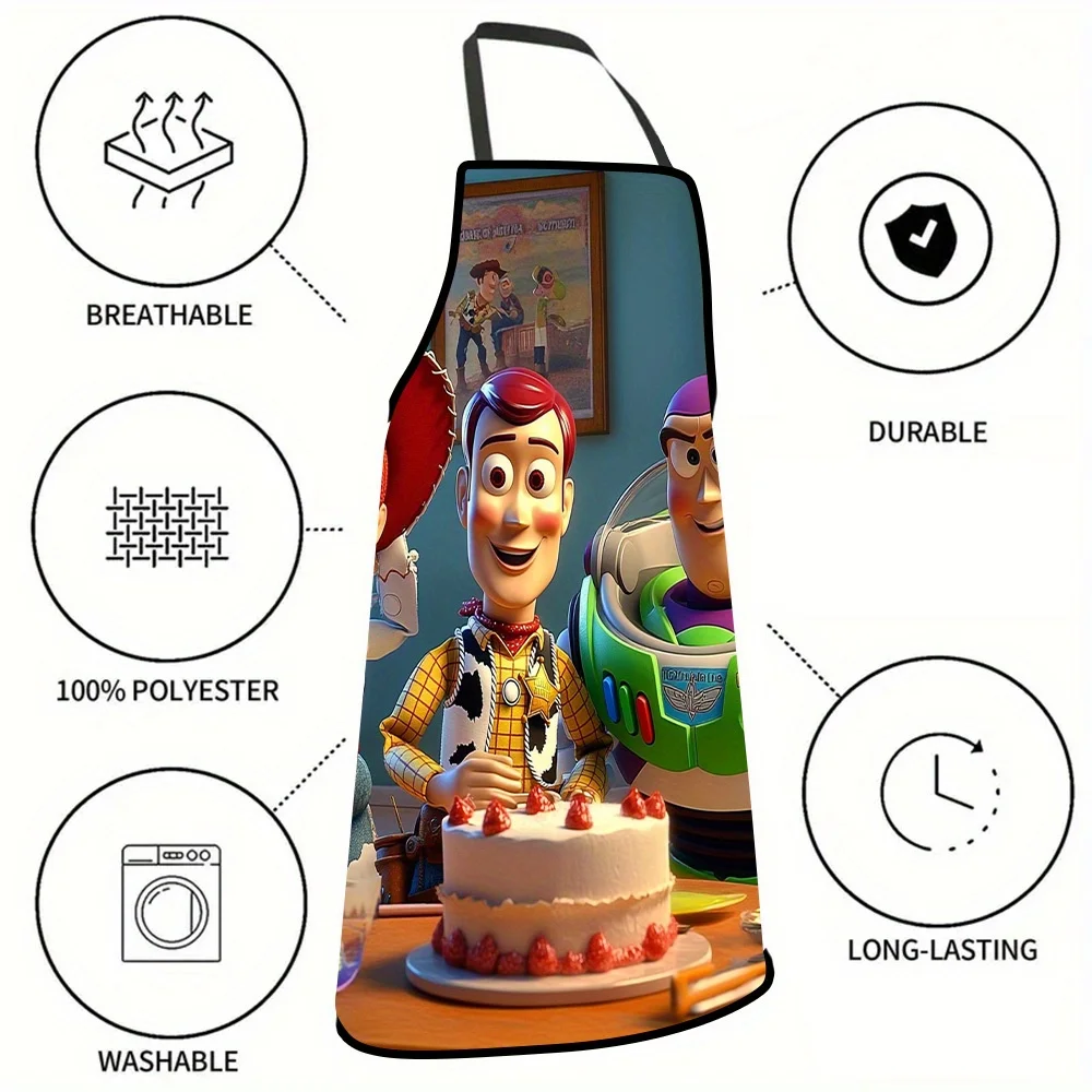 قطعة واحدة من مريلة جيسي وودي لحفلات أعياد الميلاد - تصميم كرتوني ملون مع كعك وديكورات، مثالية للحرف اليدوية والخبز والرسم والتنظيف المنزلي ومستلزمات المطبخ