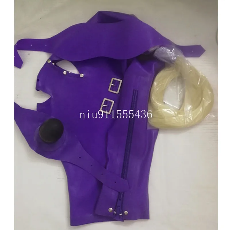 

Natural Latex Woman Mask Hood with Wigs and Eye Cover&mouth Cover Mouth Gags Cosplay Costumes