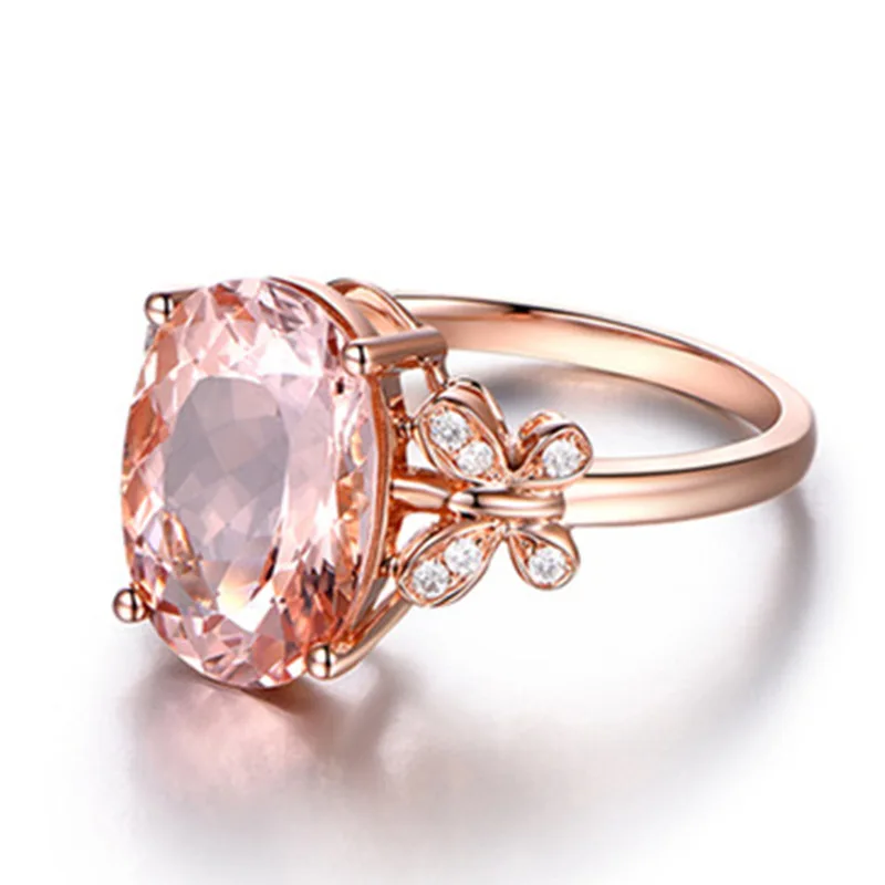 New high-end temperament shallow sea blue imitation topaz butterfly rings, female butterfly love flower active mouth ring