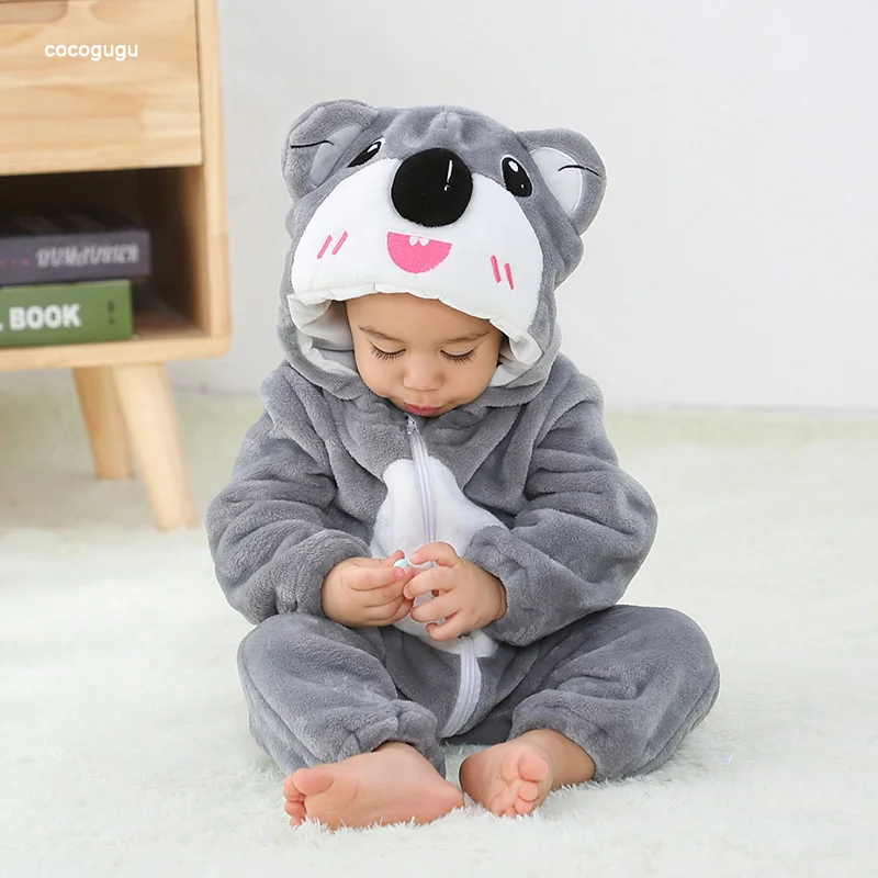 Koala Romper Baby Boy Girl Pajama Newborn Bebe Clothes Cute Bodysuits Flannel Warm One-piece Winter Halloween Animal Outfit