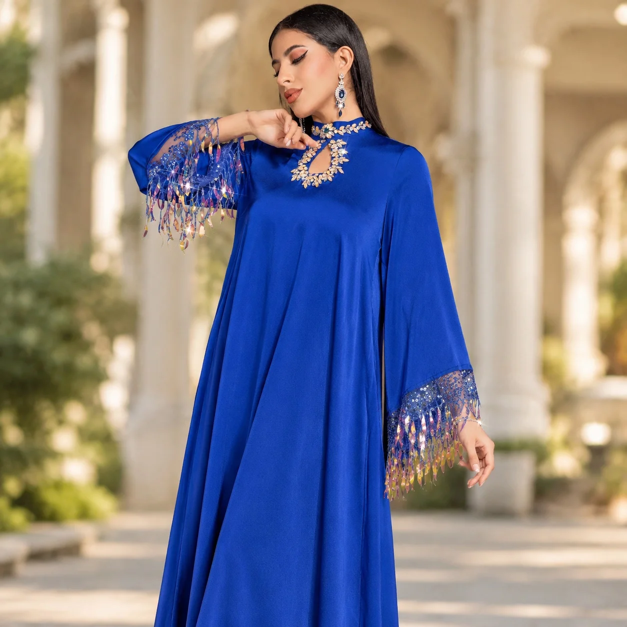 Fringed Pullover Dress Loose Fit Nameless Noblewoman Style with a Line Silhouette Maxi Length Flowy Loose Waist Dress for Women