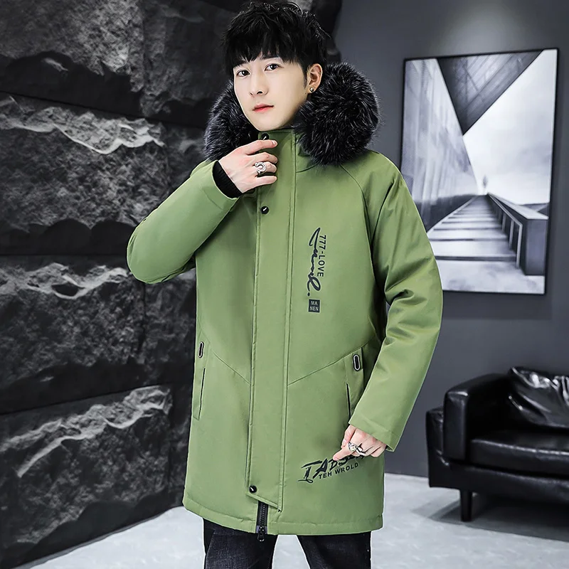 Fashion Men's Mid-Length Fleece Hooded Jacket 2025 Autumn Winter Casual Warm Plush Coats Outwear Thick Padded Windbreak Clothing
