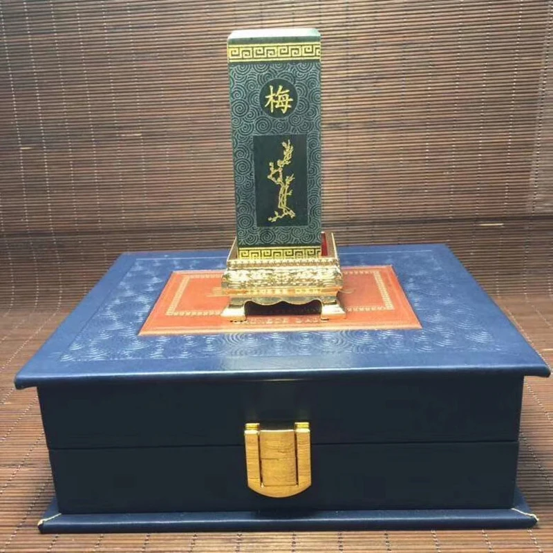 

Hetian green jade plum, orchid,, and chrysanthemum crafts office seal decoration