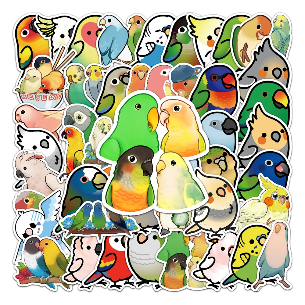 50pcs Cartoon Parakeet Parrot Stickers Pack Suitcase Laptop Phone Ipad Cute Sticker DIY Journaling Materials Journal Accessories