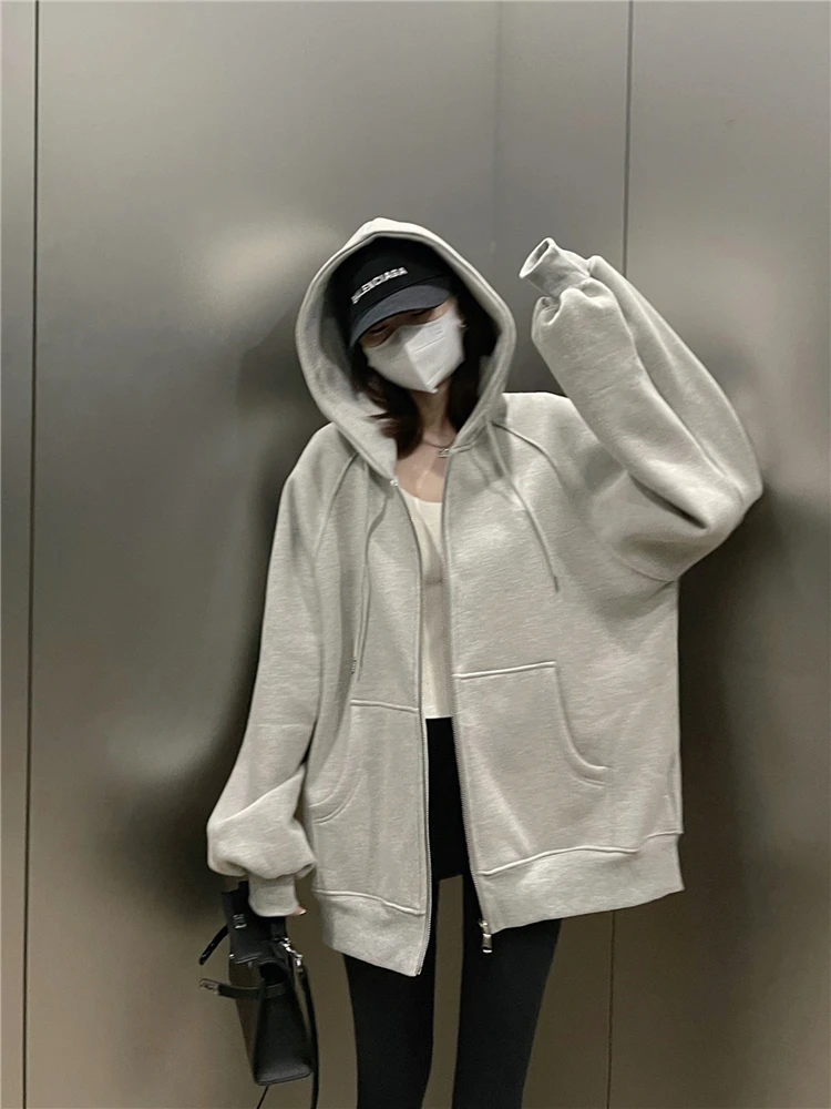 

Новая женская толстовка с капюшоном на весну-осень, однотонная, свободного кроя, удобная, на флисовой подкладке, повседневная, черная