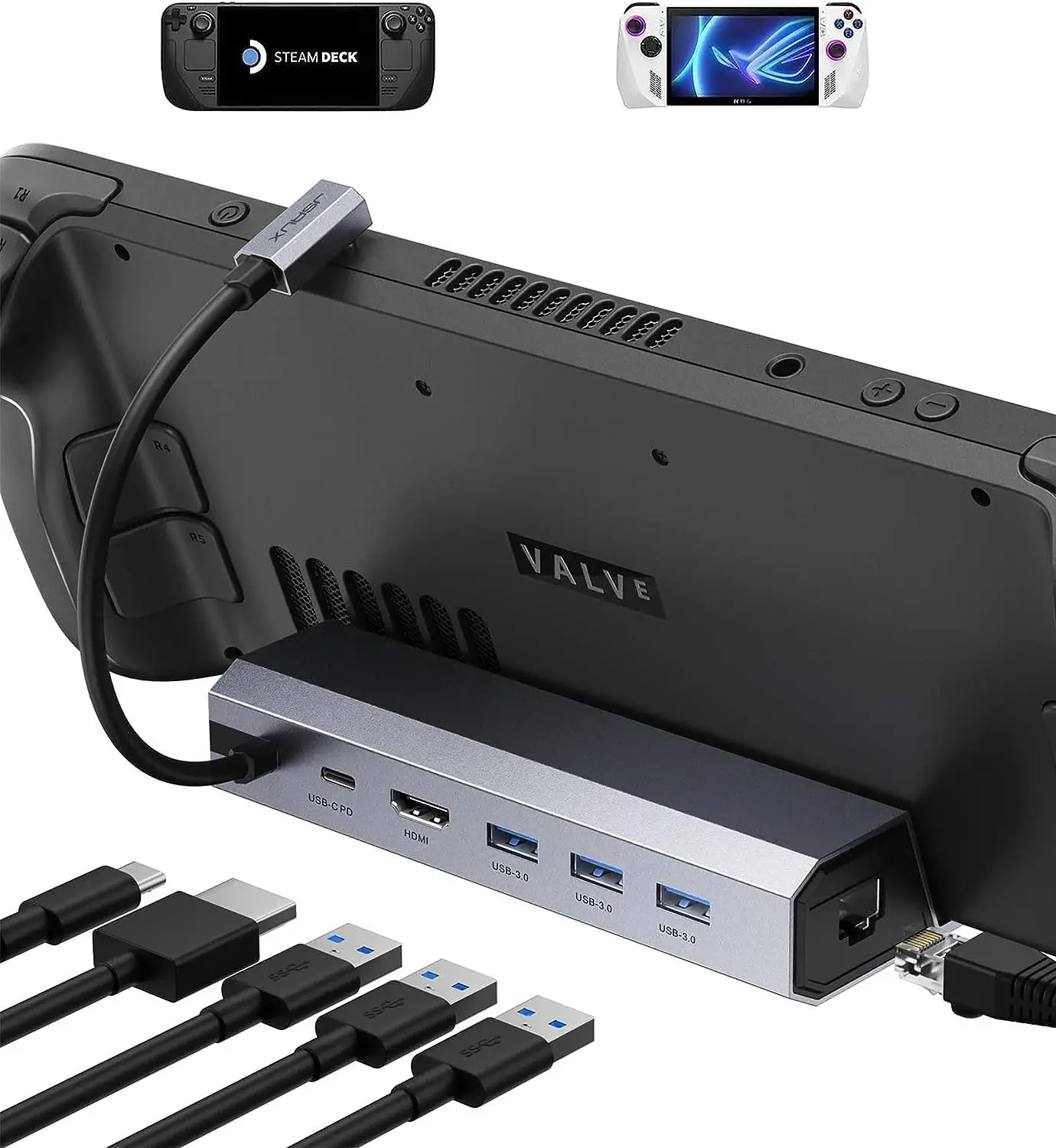 6-in-1 Docking Station for Steam Deck OLED, HDMI 4K@60Hz, Ethernet, USB-A Ports, 100W USB-C Charging for Steam Deck OLED