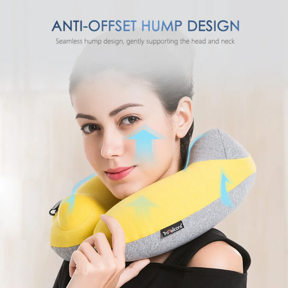 

New Fashion U-shape Auto-press Pump Travel Neck Pillow Foldable And Breathable Polyester Massage Pillow