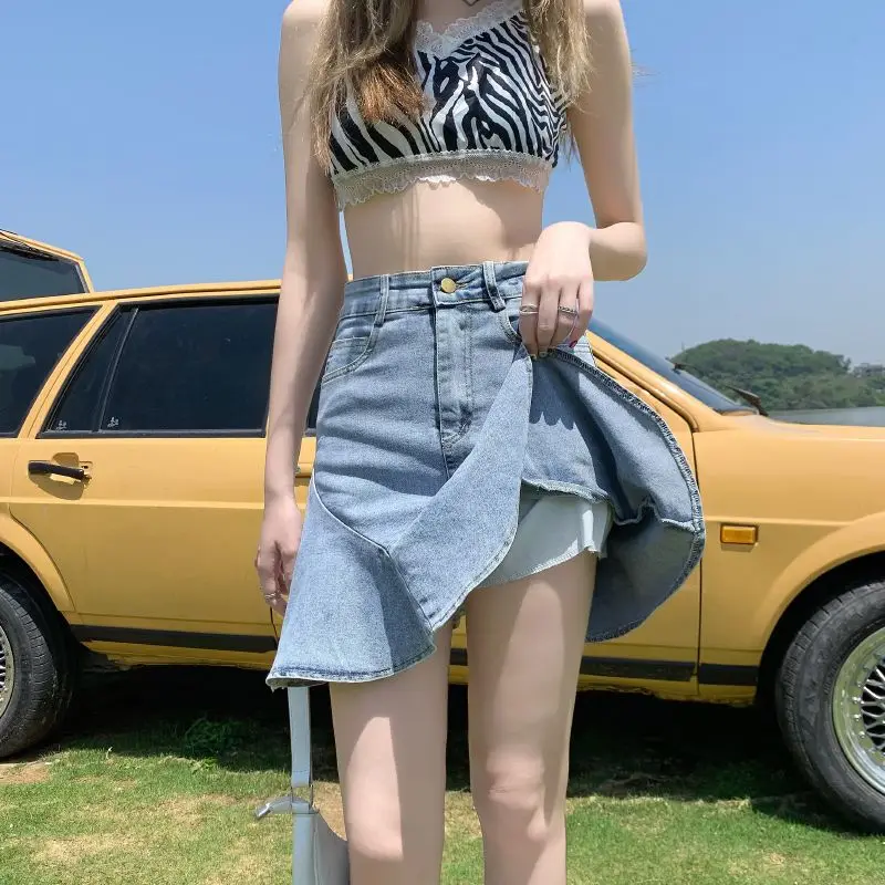 

Джинсовая мини-юбка с высокой талией, расклешенным подолом, А-силуэта, облегающая, для женщин, новинка 2026 года ​