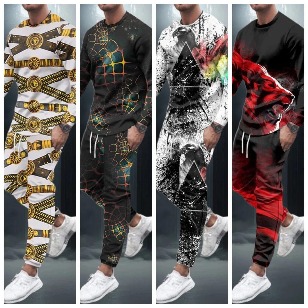 

25 Latest Explosive Suits 3D Printed Ethnic Style Hunting Graffiti Men's Fashion Trend Long Sleeve T-Shirt Pants Set for Adults