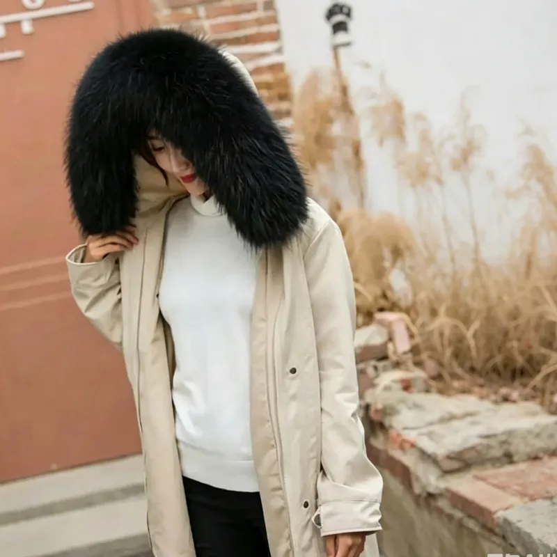 Raccoon Fur Collar Winter Hood Fur Decor Trims 100% Natural Fur Scarf Luxury Fur Shawls For Jacket Coat Furry Large Size Collar