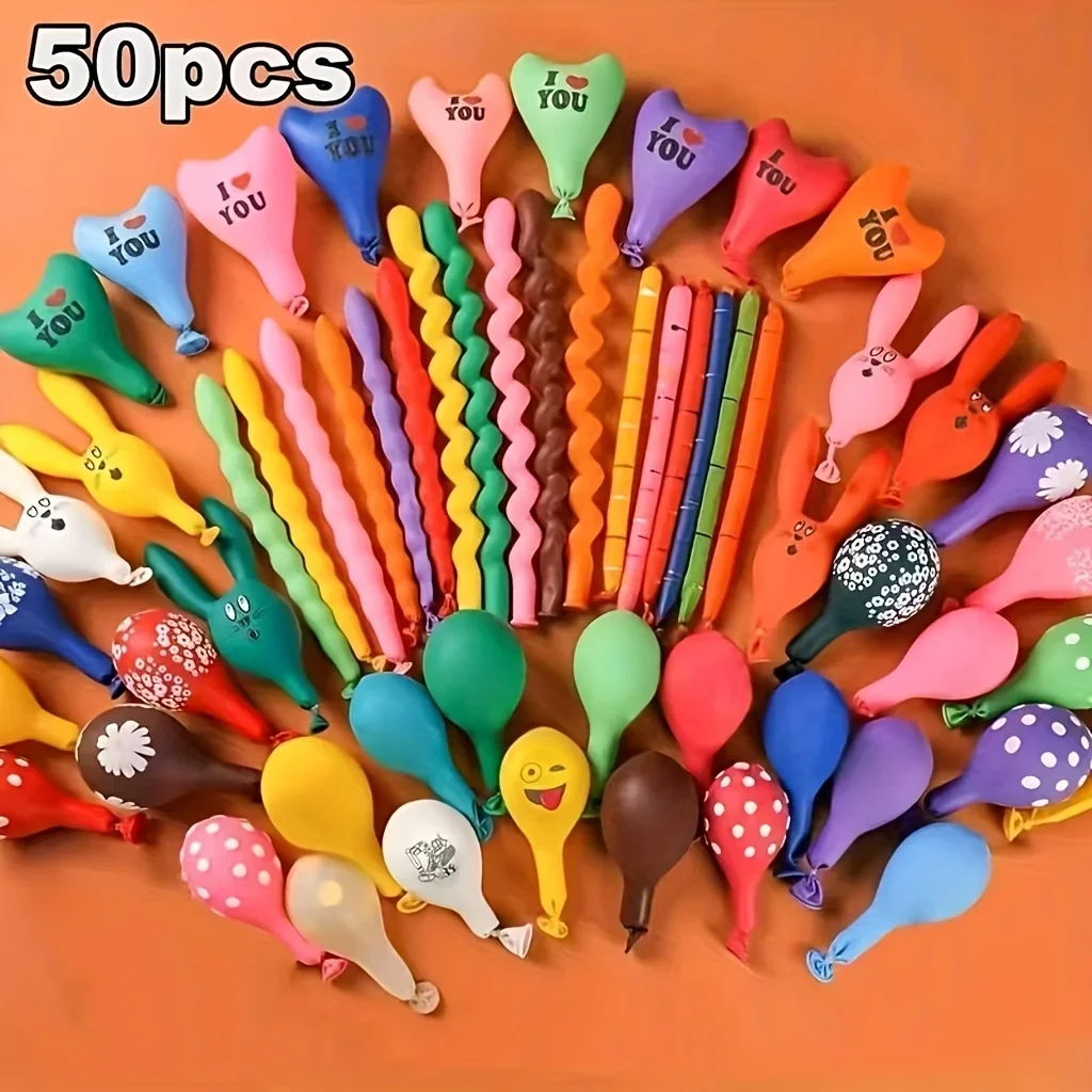 

50-Piece Fast Fill Latex Balloon Set, Bright Vivid Colors for Birthday Wedding Party Decoration, Effortless Assembly