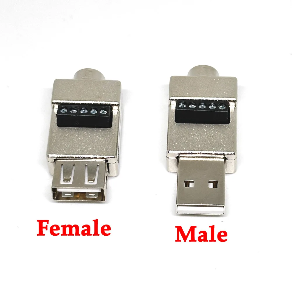 

20Pc USB 2.0 Type Male Female Turn 5Pin 4P Metallic shell Terminal USB Turn Terminal Avoid Welding Plugs USB Plug Head Connector