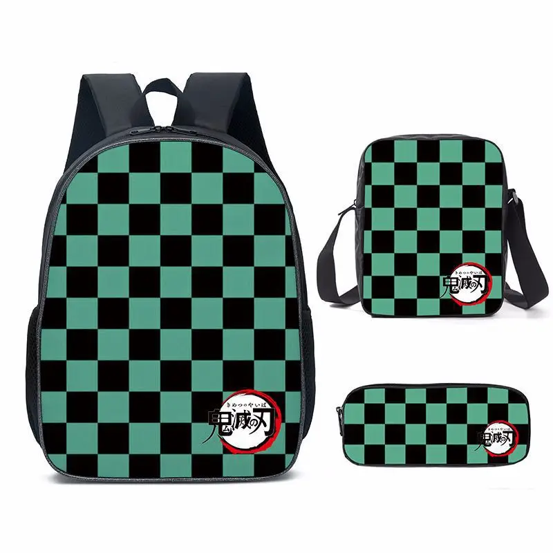 New Demon Slayer Anime Backpack Kamado Tanjirou Student School Bags Kimetsu No Yaiba Bags Girls Boys Three-Pieces Notebook Bag