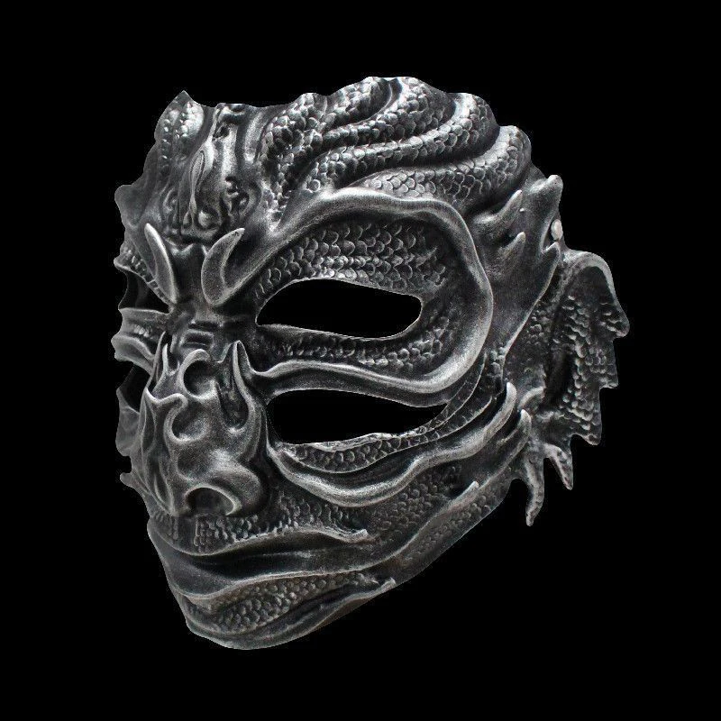 Halloween Mysterious Demon Resin Mask Chinese Ancient Hanfu Style Dragon Mask Cosplay Costume Accessory for Party Stage Show 3