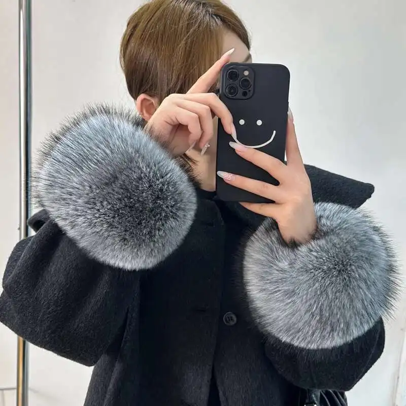 ผู้หญิงฤดูหนาว Faux FUR Cuffs Luxury Fox FUR Cuffs ขนสัตว์ธรรมชาติสําหรับเสื้อแขน Furry ขนขนสัตว์ปลอมสายรัดข้อมือถุงมือ