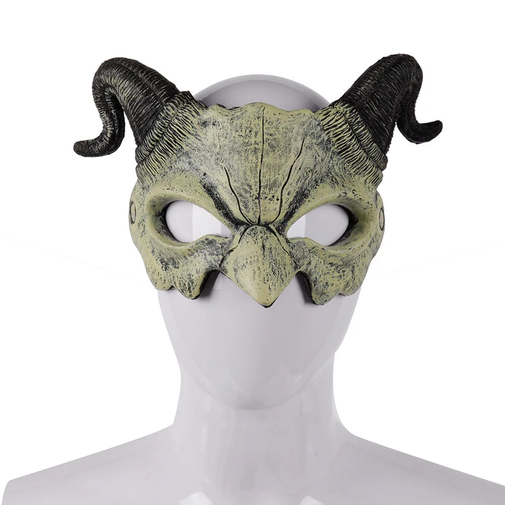 Demon Hoorns Duivel Half Gezichtsmasker Halloween Carnavalsfeest Cosplay Horror Monster Eng Spookhuis Rekwisieten Pu Masker Decor