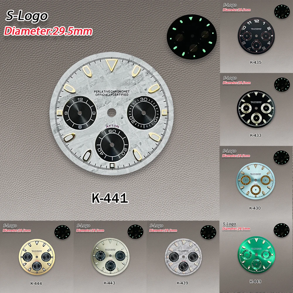 

29.5mm S Logo VK63 Dial DTN Panda Dial Suitable For VK63 Movement Green Luminous Watch Modification Accessories