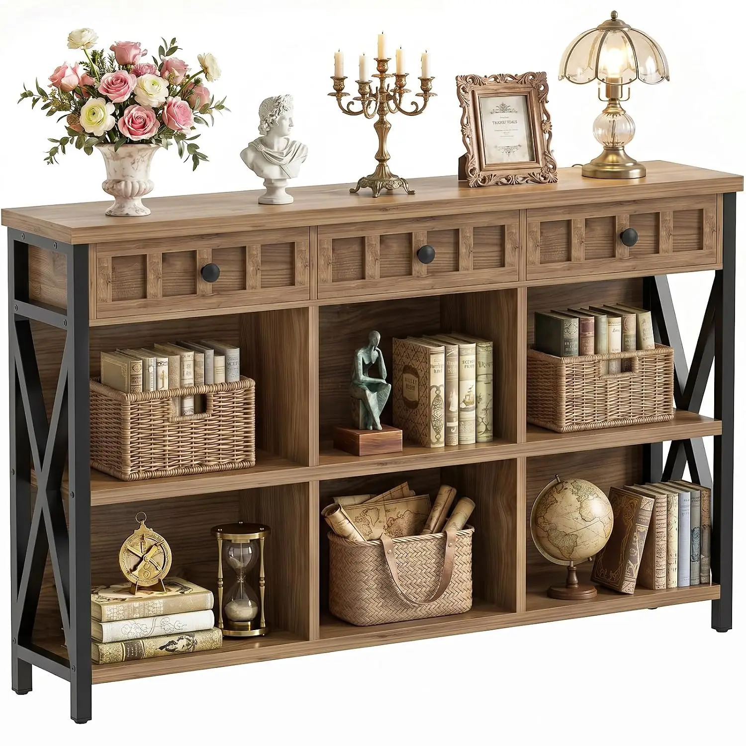 6 Cube Storage Organizer Bookcase, Cube Bookshelf with Drawers 47", Customized