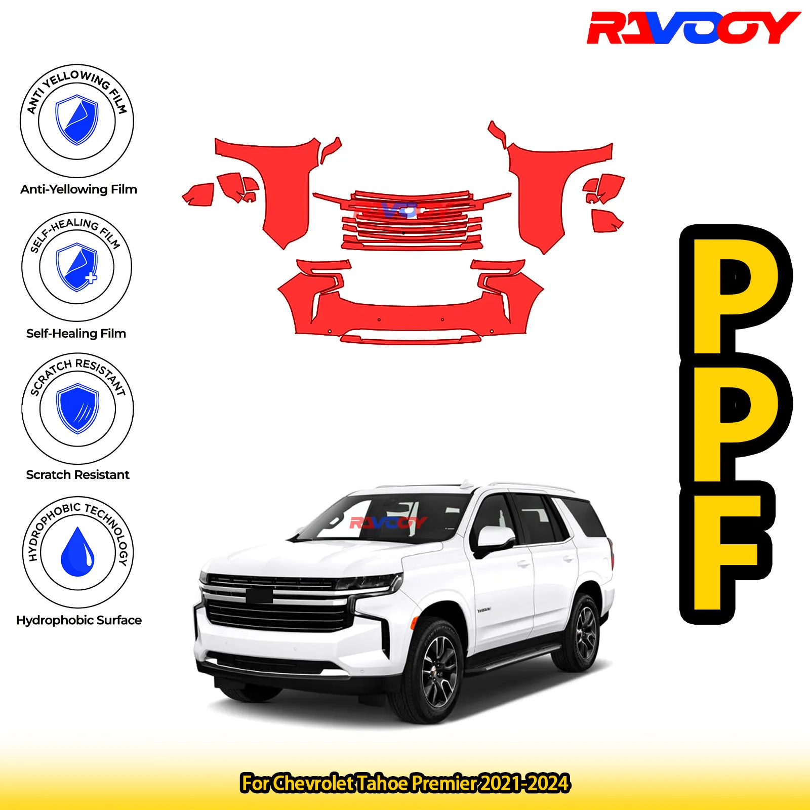 

For Chevrolet Tahoe Premier 2021-2024 Glossy Matte Black Precut front PPF Kit Paint Protection Film