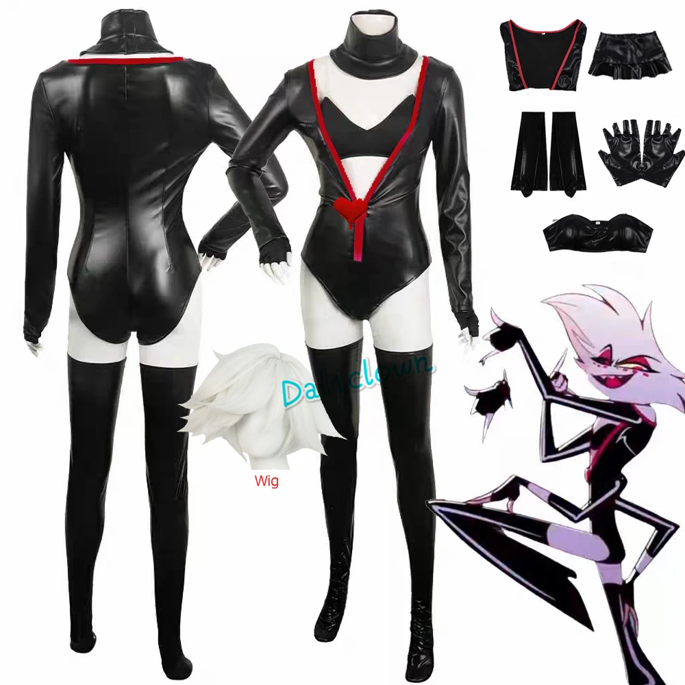 

Hazbinhotel Dust Angel Cosplay Costume Hazbin Cos Hotel Wig Women Bodysuit Jumpsuit Sexy Outfit Suit For Halloween Party Cosplay