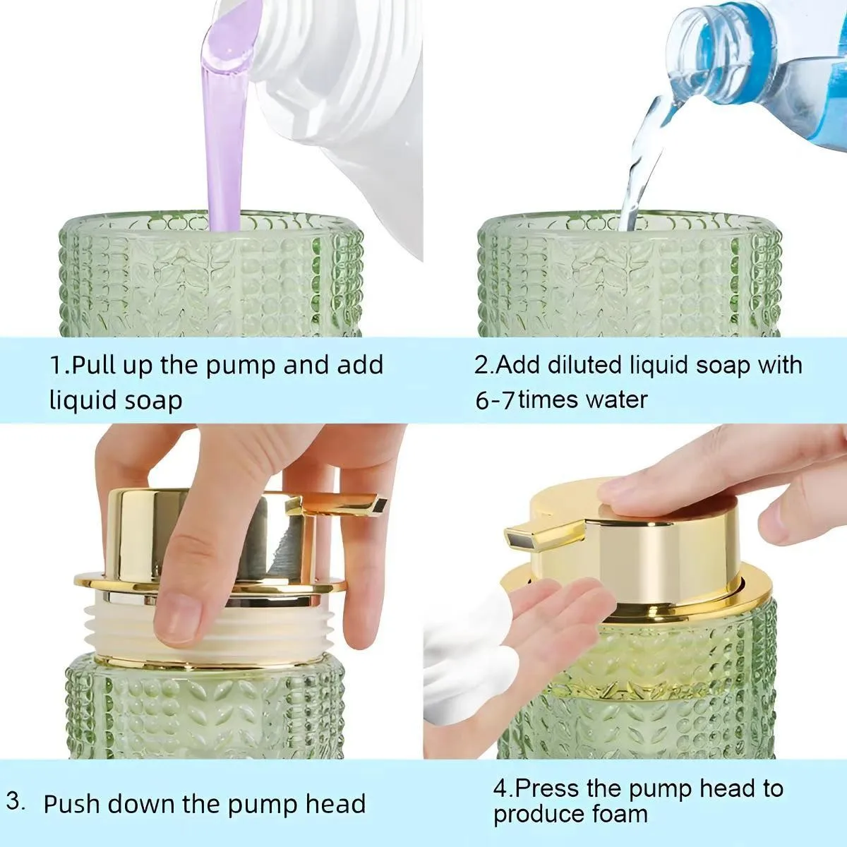 Gold high-end lotion foaming press dispenser bottle, rich and dense foam, multifunctional foam maker